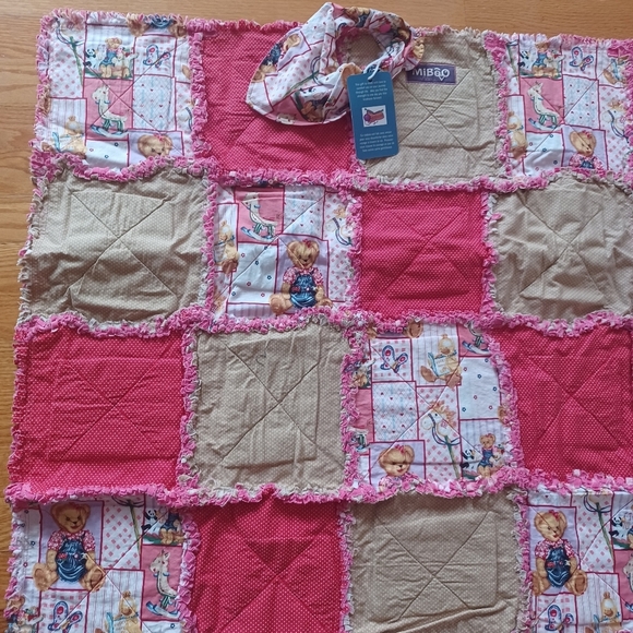 Handmade Reversible Quilted Rag Patchwork Blanket Bedding Play Mat Bear Pattern - Picture 2 of 10